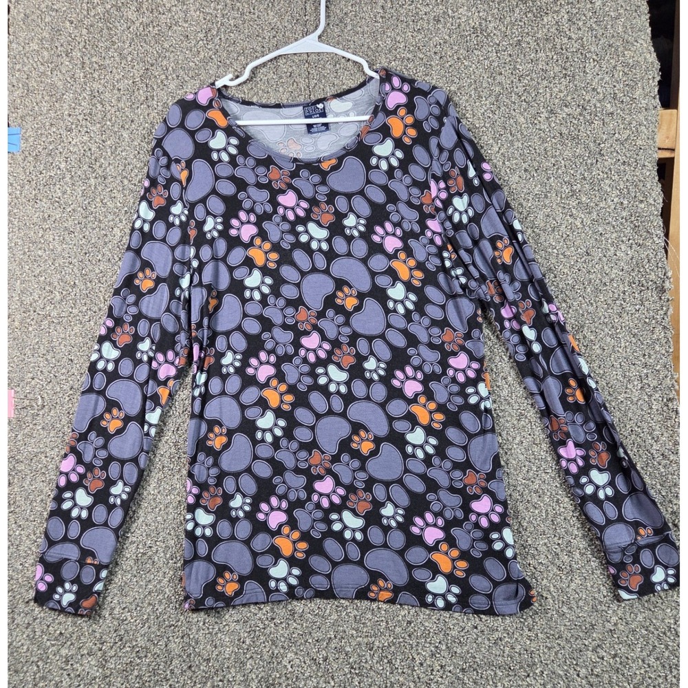 Zoe+Chloe Graphic Tee Women Size‎ L Grey Excellent Paw Print Long Sleeve Z12409